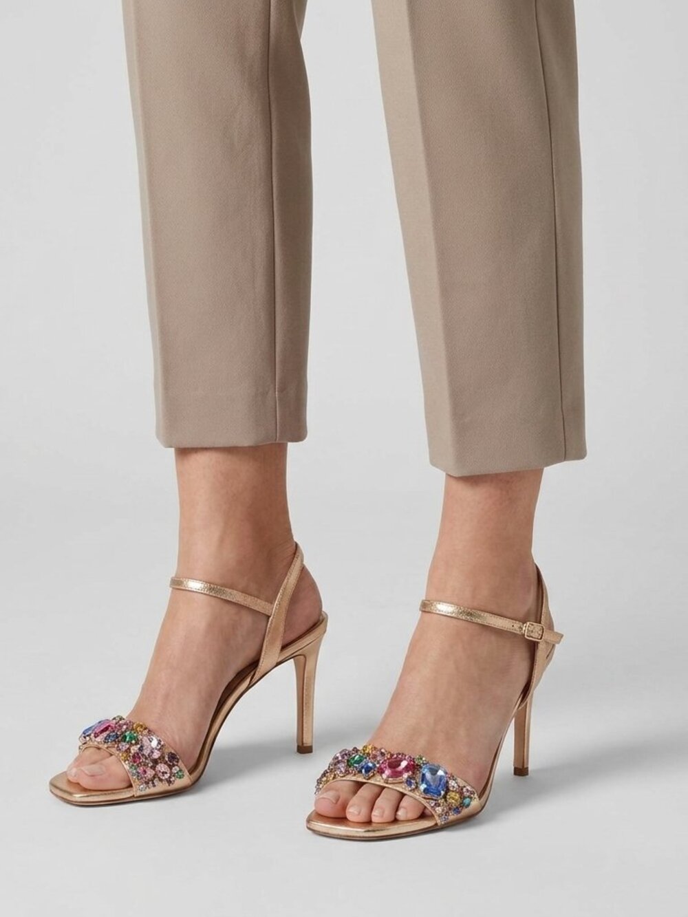 Kate Spade New York Women's Gold Crystal High Heel Leather Sandals Shoes Size 7B